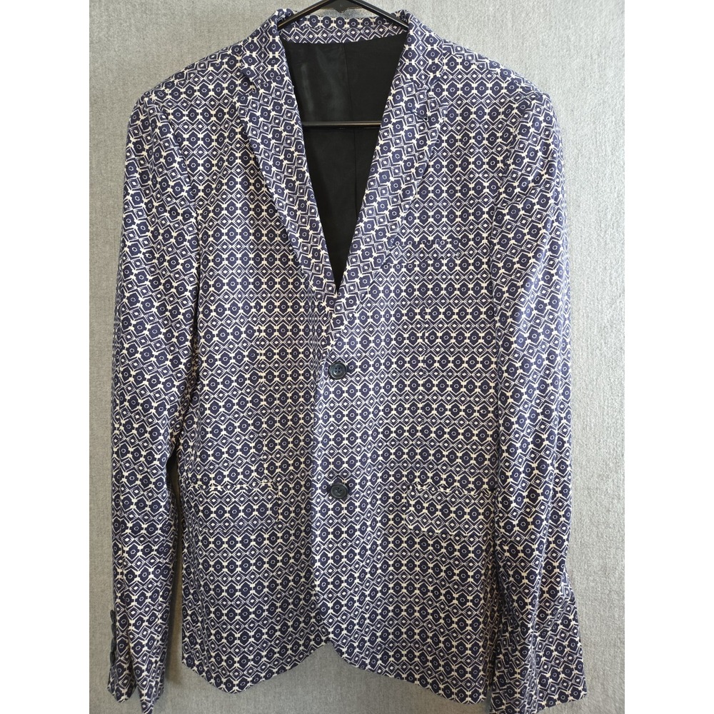 TOPMAN Men's Sport Coat Blazer Size 40R Navy Blue Geo Print 2 Button Lined NEW